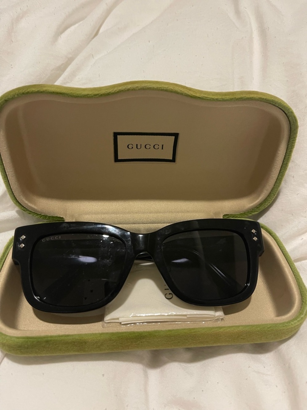 Gucci Glossy Black Square Sunglasses with Crystal Studs